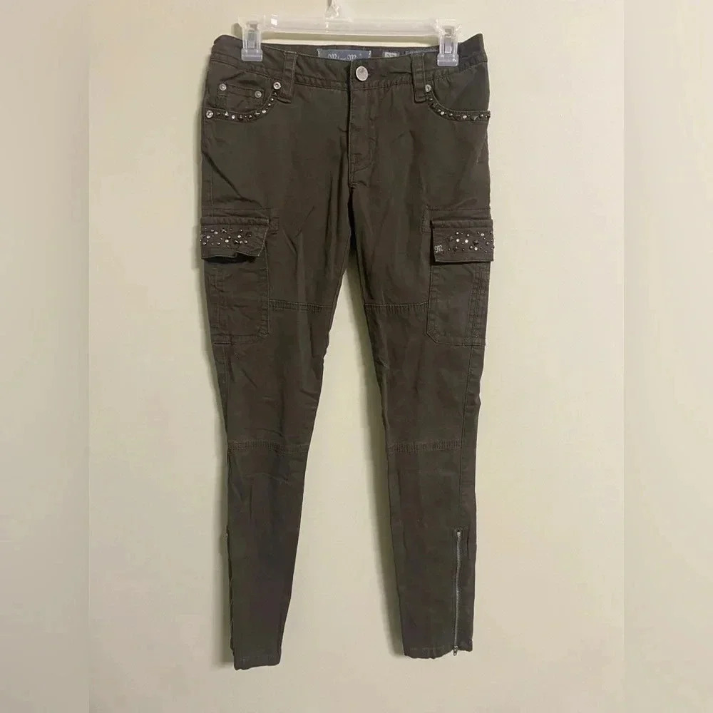 Miss Me Studded and Gem Skinny Cargo Pants Embellished  Casual Ankle-Zip 27